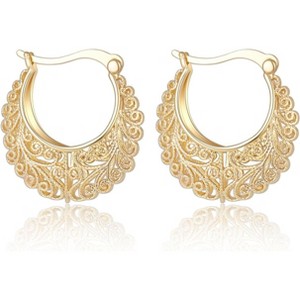 Filigree Gold Hoop Earrings Vintage Small Earrings for Women - 1 of 4