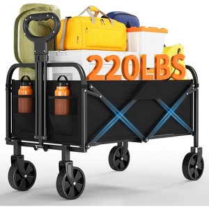 Utility Collapsible Wagon with All-Terrain Wheels, Drink Holders & Adjustable Handle, 220 LBS Portable Grocery Wagon for Shopping, Camping, Garden - 1 of 4