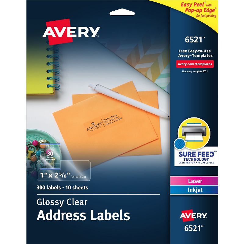 Avery Mailing Labels Address 1"x2-5/8" 300/PK Glossy CL 6521, 1 of 9