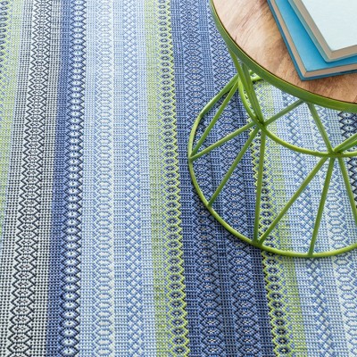 Handmade Blue and Green Stripe Rectangular Indoor/Outdoor Rug