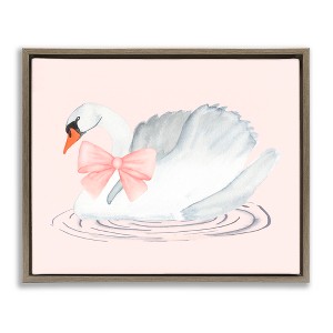 Stupell Industries White Swan with Pink Ribbon Floating Frame Canvas Art - 1 of 4