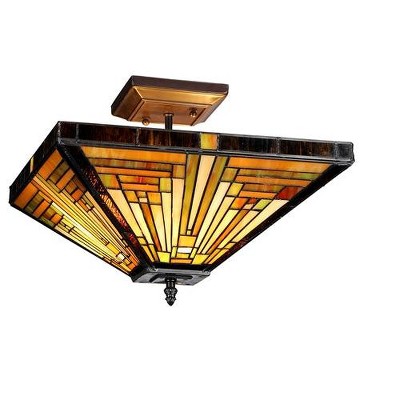 Chloe Lighting Innes Tiffany-Style 2 Light Mission Semi-Flush Ceiling Fixture 14" Shade