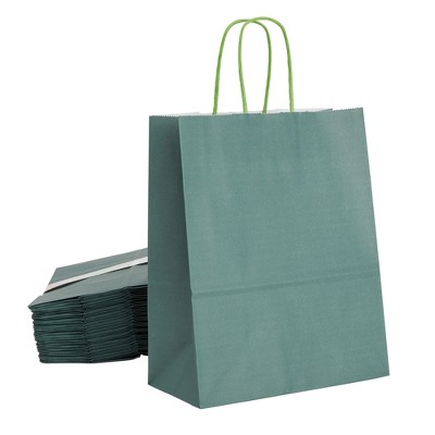 Blue Panda 25 Pack Medium Paper Gift Bags with Handles for Candy, Gifts, Dark Green, 8 x 10 x 4 In
