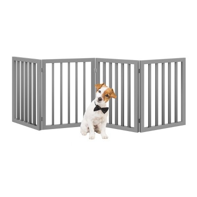 Gray Freestanding Four-Panel Composite Wood Pet Gate