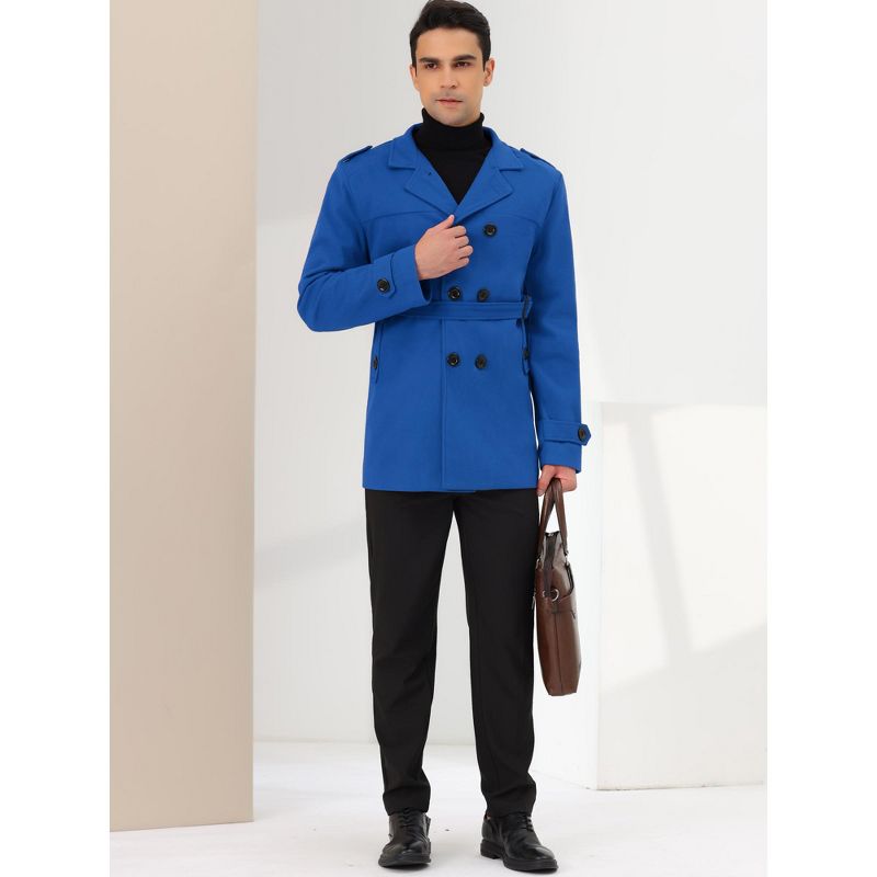 Lars Amadeus Men's Middle Length Double Breasted Notch Lapel Belted Pea Coats, 3 of 7