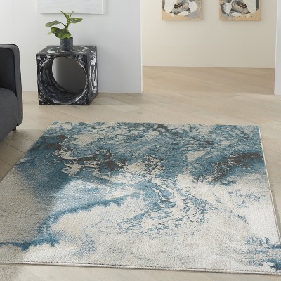 Ivory Abstract Ocean Ripple 5'x7' Easy-Care Synthetic Rug