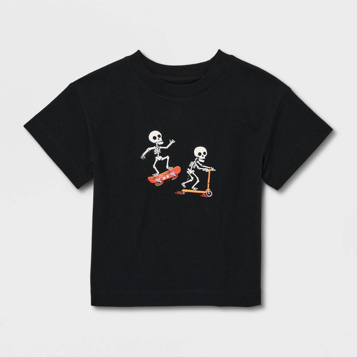 Toddler Boys' 2pc Halloween Skating Skeleton Short Sleeve French Terry Top & Bottom Set- Cat & Jack™ Black - thumbnail 2