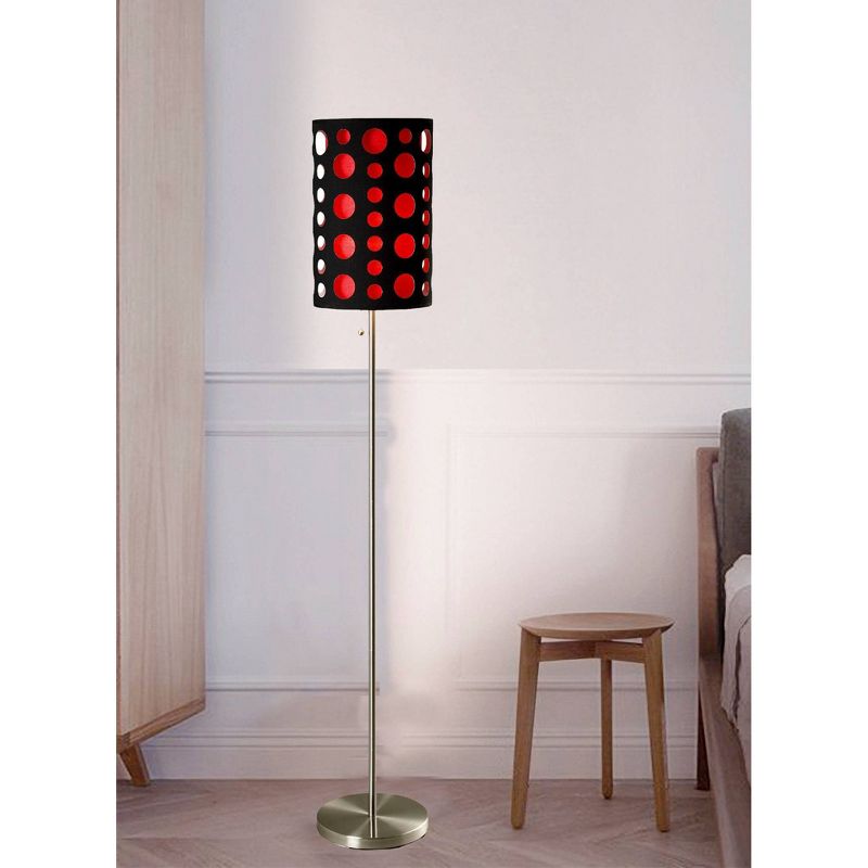 62&#34; Modern Metal Floor Lamp with Spotted Cylindrical Shade Red/Black - Ore International, 2 of 3