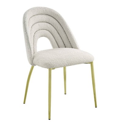White Upholstered Side Chair with Gold Metal Legs, Set of 2