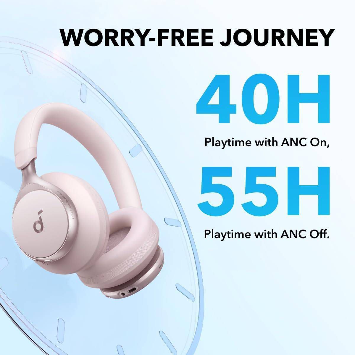 Anker Soundcore Space One Over-Ear Hi-Res Bluetooth Headphones with Adaptive Noise Cancelling and 40H of ANC Playtime - Pink - thumbnail 5