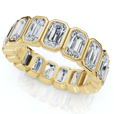 Pompeii3 5Ct Emerald Cut Bezel Eternity Wedding Ring 14k Gold Lab Created