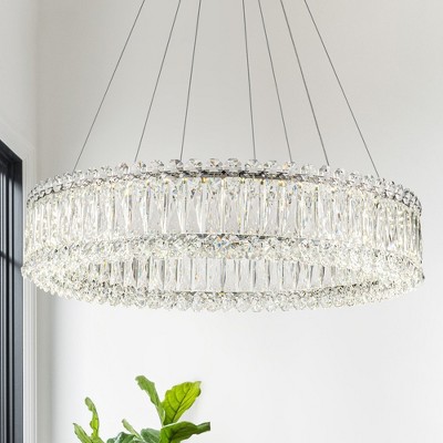 LamQee Modern LED Crystal Chandeliers for Dining Room Light Fixture Ring Chandeliers Crystal Ceiling Pendant Lights Dimmable with Remote Control