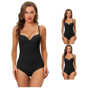 INSPIRE CHIC Women's Adjustable Shoulder Strap Full Waist Tummy Control Shaping Leotard Bodysuit Tops 3 Packs - 1 of 4