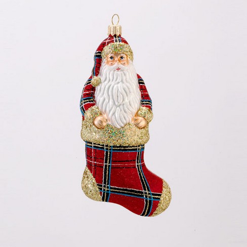 Klant mond in beroep gaan Kurt S. Adler David Strand Glass Cozy Claus Stewart Plaid Santa Christmas  Stocking Ornament : Target