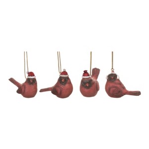 Transpac Resin Cardinal w/Santa Hat Ornament Set of 4 Christmas Home Decorations - 1 of 1