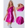 INSPIRE CHIC Women's Metallic Shiny Sleeveless Party One Shoulder Fit and Flare Mini Dresses - 2 of 4