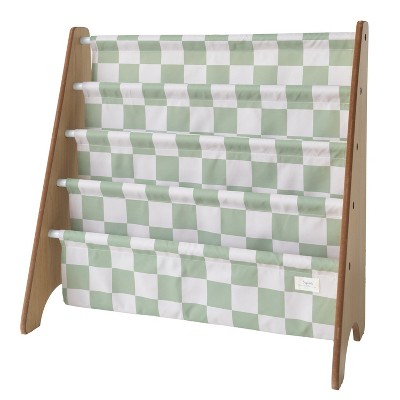 3 Sprouts Recycled Fabric Kids Bookcase, Toddler Bookshelf - Checkerboard Green