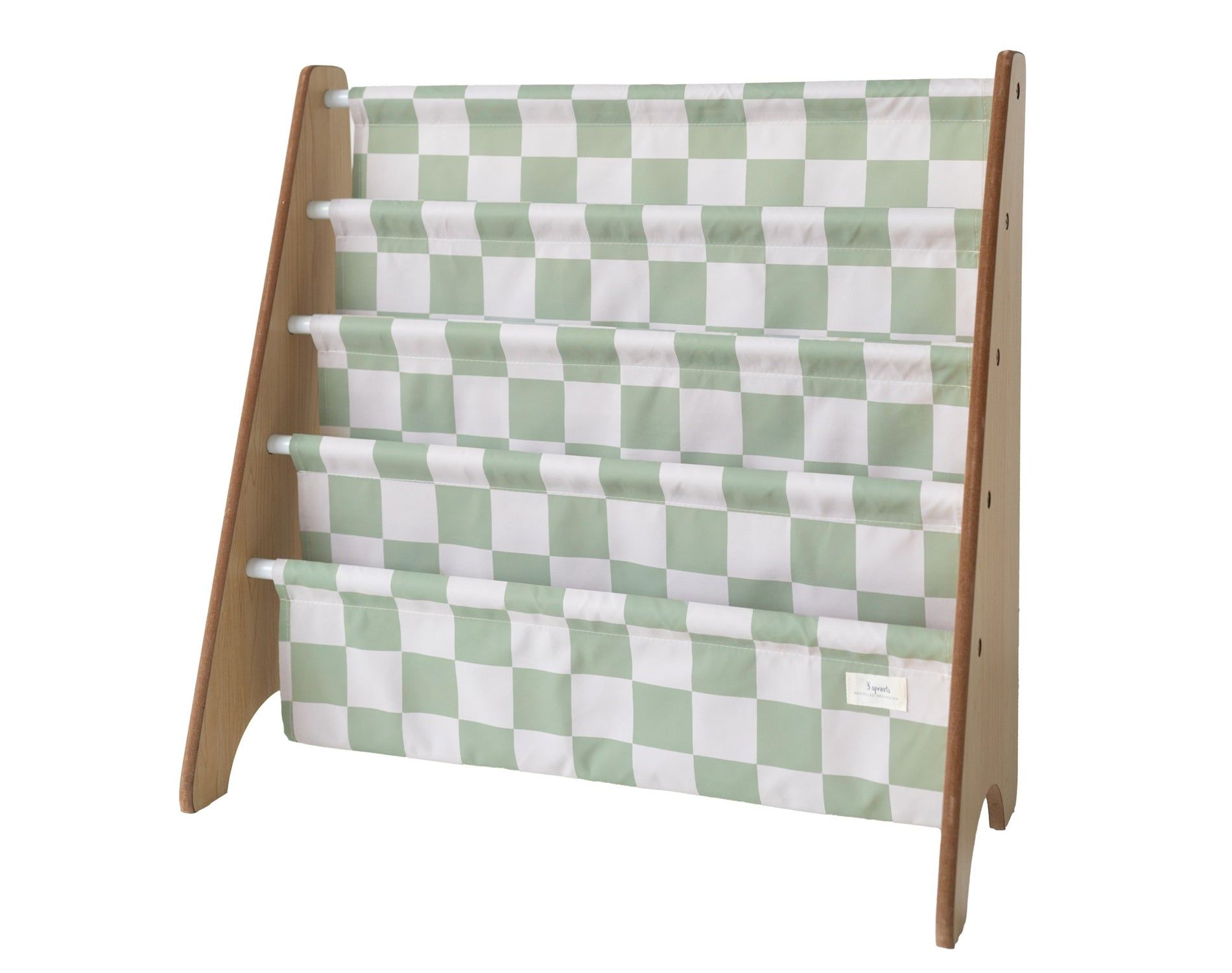 3 Sprouts Recycled Fabric Kids Bookcase, Toddler Bookshelf - Checkerboard Green