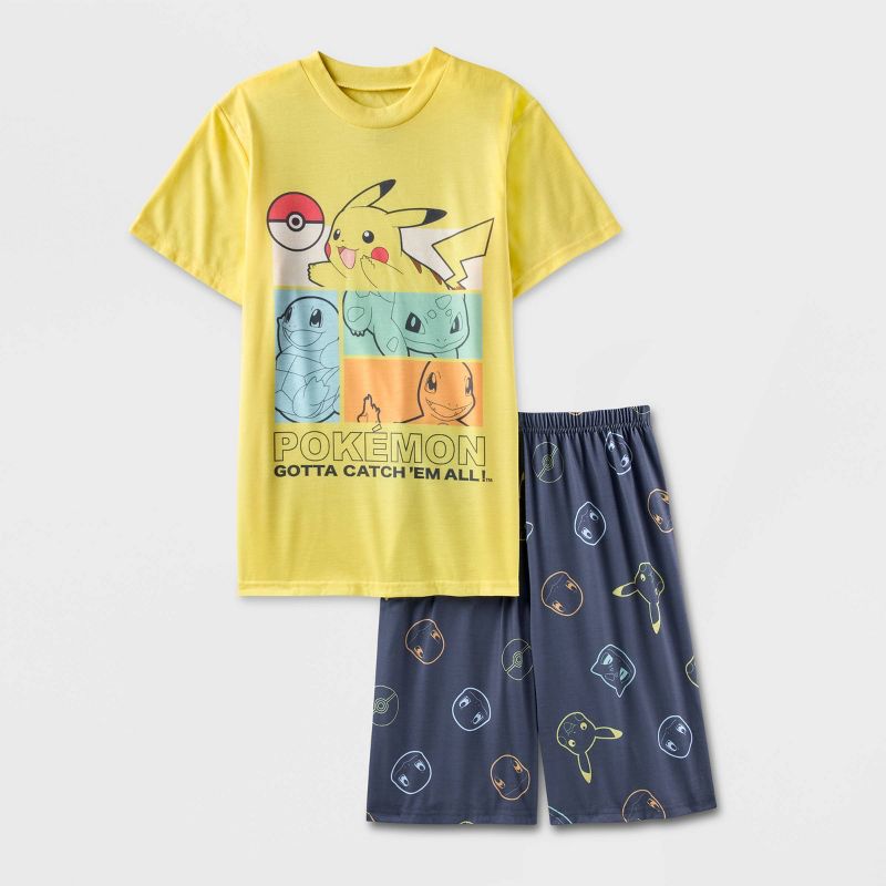 Boys&#39; Pokemon 2pc Short Sleeve Top and Shorts Pajama Set - Yellow/Navy Blue, 1 of 4