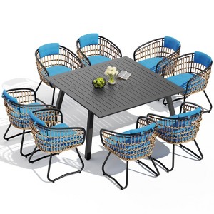Crestlive Products Patio Expandable Dining Sets All Weather Aluminum Outdoor Indoor Rectangular Folding Extension Table with Chairs for 8 People - 1 of 4