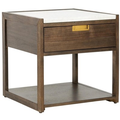 Transitional Dark Chocolate 1-Drawer Nightstand with White Marble Top