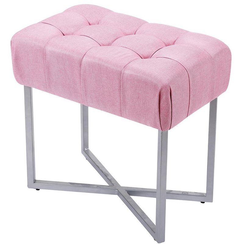 BirdRock Home Rectangular Tufted Pink Foot Stool Ottoman with Silver Legs, 1 of 6