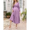 Maternity Dress Women's V-Neck Puff Sleeve Pleated Maternity Maxi Dress for Baby Shower or Casual Wear  lightgreenflower XL - 4 of 4