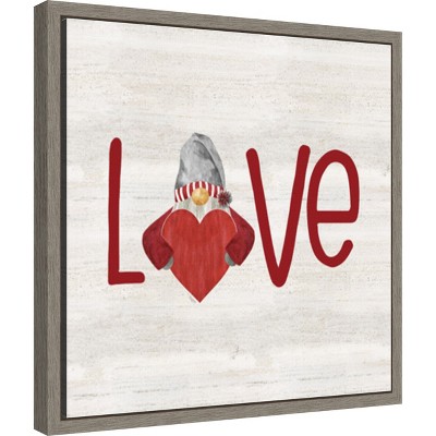Love Typography Gnome Canvas Print in Red and Gray