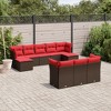 vidaXL 10 Piece Garden Sofa Set with Cushions Brown and Red Poly Rattan - Without Table - 2 of 4