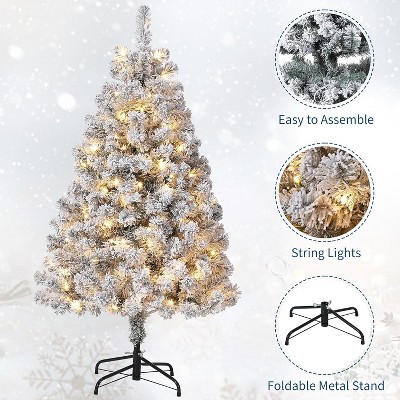 Flocked Artificial Christmas Tree, Prelit with 250 Lights, 8 Light Modes, Easy On/Off Foot Pedal, Foldable Stand