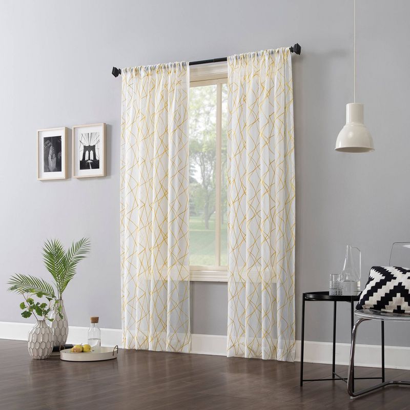 Abstract Geometric Embroidery Light Filtering Rod Pocket Curtain Panel - No. 918, 6 of 8