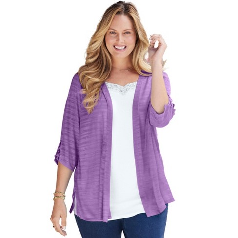 Catherines Women s Plus Size Shadow Stripe Cardigan 1X Lolanthe