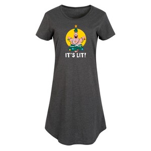 Women's SpongeBob SquarePants Patrick It's Lit Graphic T-shirt Dress - Heather Charcoal - Small - 1 of 4