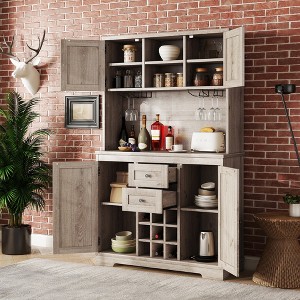 Farmhouse Coffee Bar Cabinet with Wine Racks, Drawers & Shelves, Kitchen Buffet Storage Cabinet for Dining Room or Living Room - 1 of 4