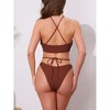 INSPIRE CHIC Women's Criss Cross Backless Elegant Ribbed Knit Bikini Sets, Strappy Top Triangle Bottom Swimwear Bathing Suits 1 Set - 3 of 4