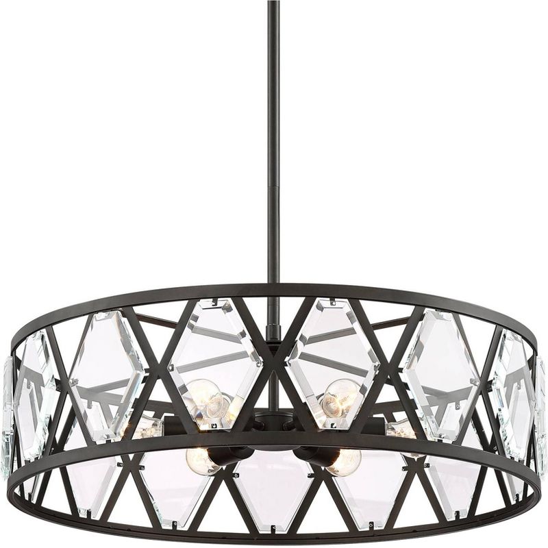 Regency Hill Lexington Black Pendant Chandelier 26" Wide Industrial Drum Clear Crystal 6-Light Fixture for Dining Room House Kitchen Island Entryway, 1 of 10