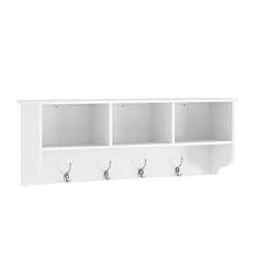 GlasFlength Decorative Storage Cabinets Accent Cabinet Entryway Wall Storage Shelf Coat Rack with 4 Dual Hooks for Room, White, 38.58"*7.87"*13.78" - 1 of 4