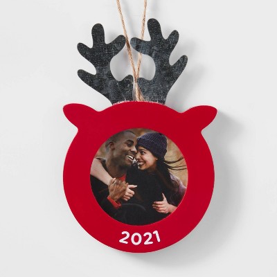 Wood Reindeer Photo Frame Christmas Tree Ornament Red - Wondershop™