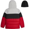 London Fog Boys' Heavyweight Puffer Jacket with Soft-Lined Hood and Fleece Beanie – Red - 3 of 4