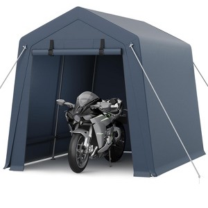 Portable Outdoor Storage Shed with 2 Roll-Up Doors, 240G Waterproof PE Tarp, UV-Resistant for Motorcycle/Tools - 1 of 4