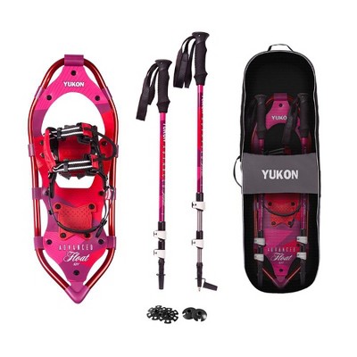 Yukon Charlies 8x21 Advanced Float Series Backcountry Hiking Trekking Snow Shoe Snowshoes Kit w/ Heel Straps for 100 to 150 Pound Men or Women, Pink