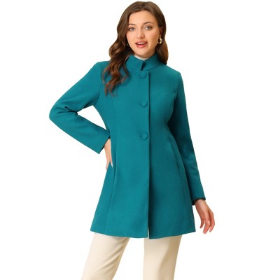 Allegra K Women's Winter Stand Collar Single Breasted Mid-thigh Long  Overcoat Lake Blue X-Large