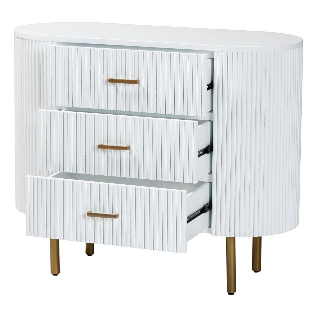 bali & pari Beyla Fluted Wood and Metal 3 Drawer Dresser White/Gold - thumbnail 2