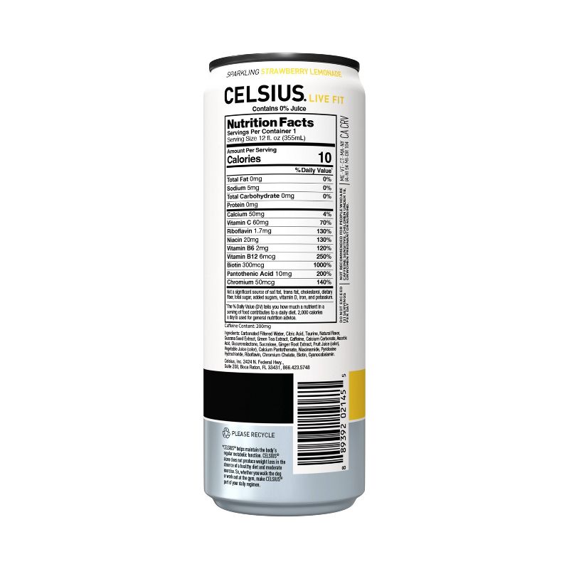 Celsius Sparkling Strawberry Lemonade Energy Drink - 12 fl oz Can, 4 of 10