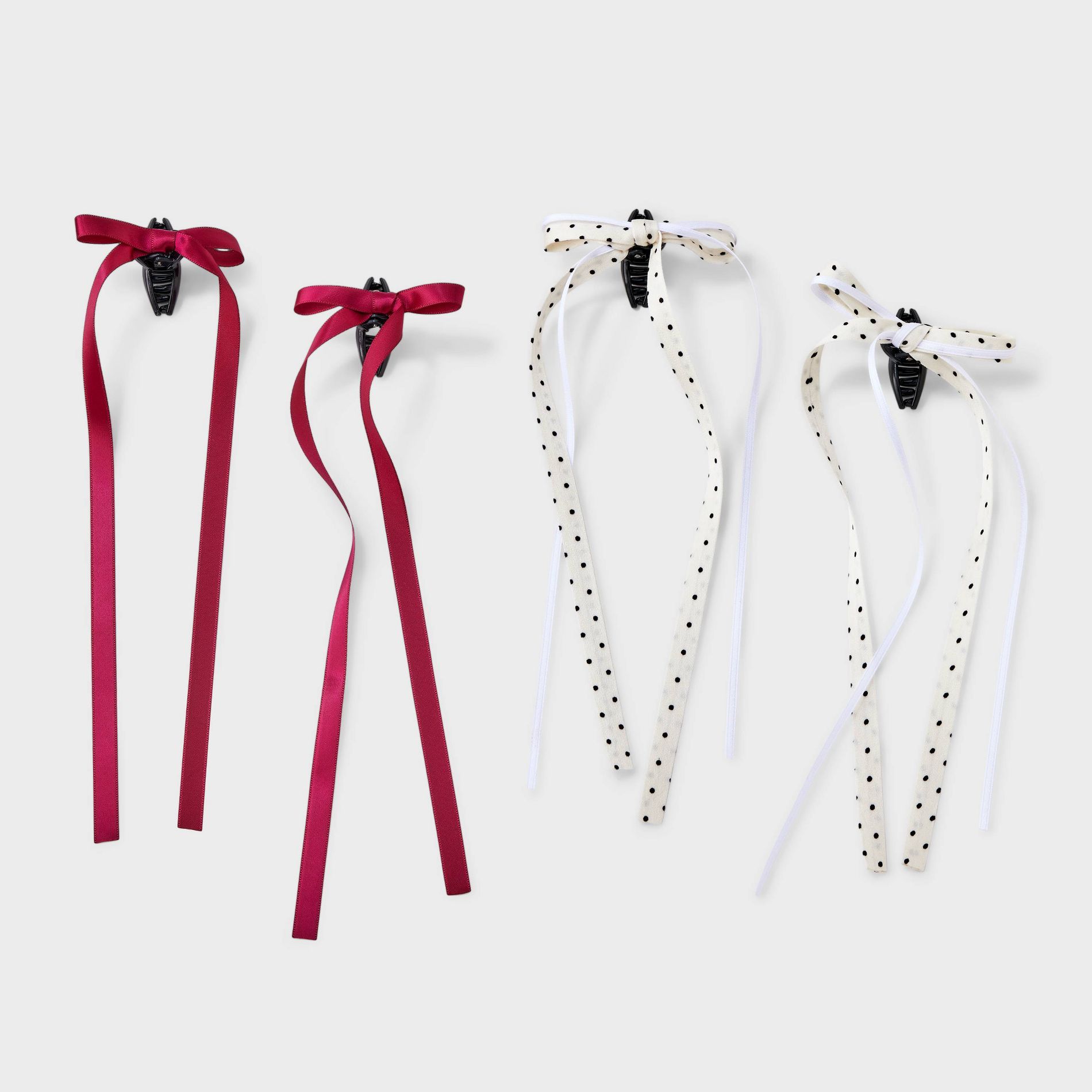Mini Bow on Salon Hair Clip Set 4pc - Wild Fable™ Red/Polka Dot
