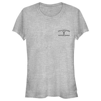 Juniors Womens Yellowstone Black Dutton Ranch Black Branding Pocket Logo T-Shirt