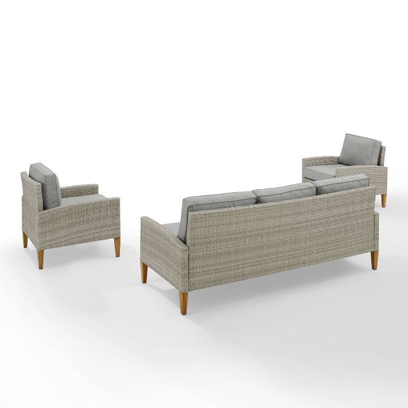 Capella Outdoor Wicker 3 Pc Sofa and Two Chair Set - Gray/Acorn - Crosley, 4 of 15
