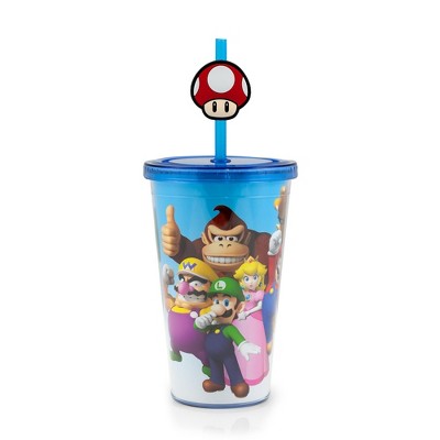 Super Mario 16 oz. Metal Water Bottle with Straw