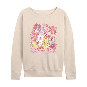 Women's - Pokémon - Valentine Florals Pikachu Sylveon Lightweight French Terry Wide Neck Long Sleeve Shirt - 1 of 4
