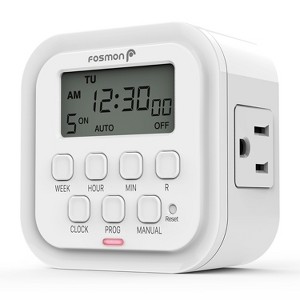 Fosmon 7 Day Programmable Digital Timer For Outlet, [ETL Listed] Timer Outlet For Electrical Indoor, Plug-in Light Timer for Lamps, 15A/1875W - 1 of 4